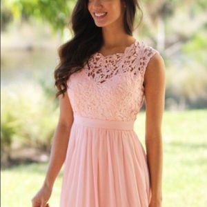 Blush pink maxi bridesmaid dress